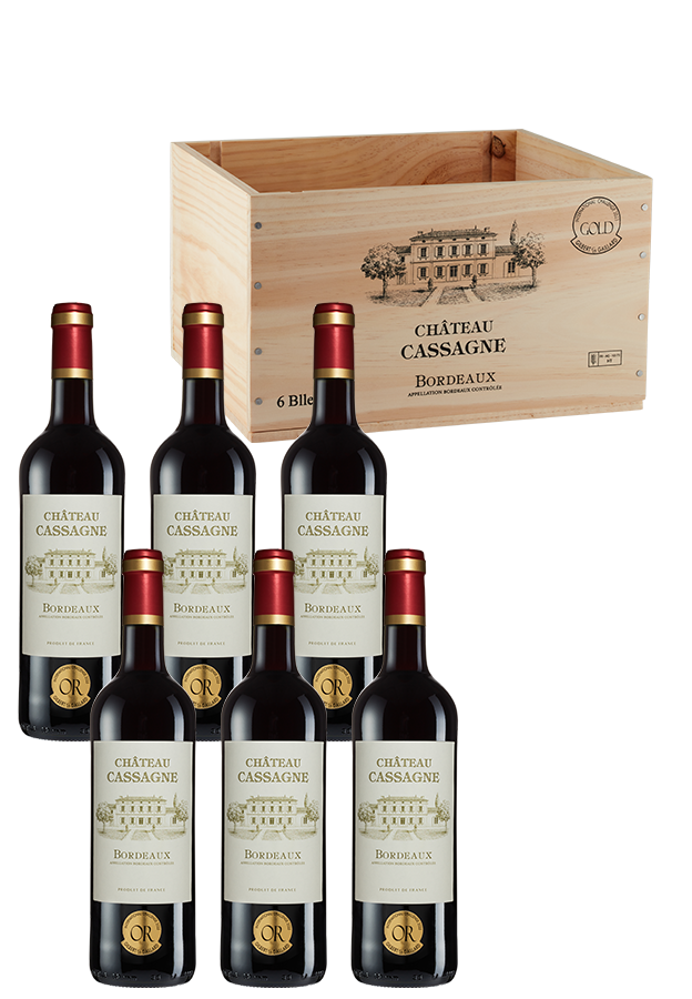 6er-Holzkiste Bordeaux AOP