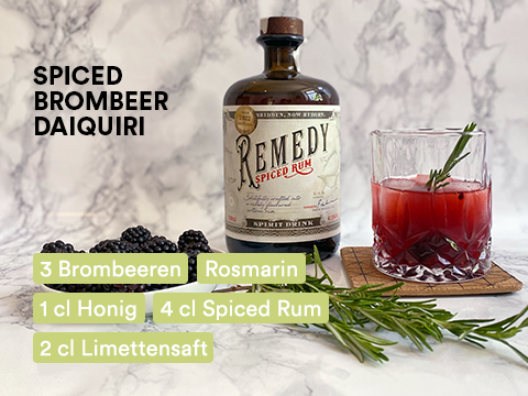 Cocktail-Empfehlung: Spiced Brombeer Daiquiri mit Remedy Spiced Rum