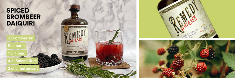 Cocktail-Empfehlung: Spiced Brombeer Daiquiri mit dem Remedy Spiced Rum