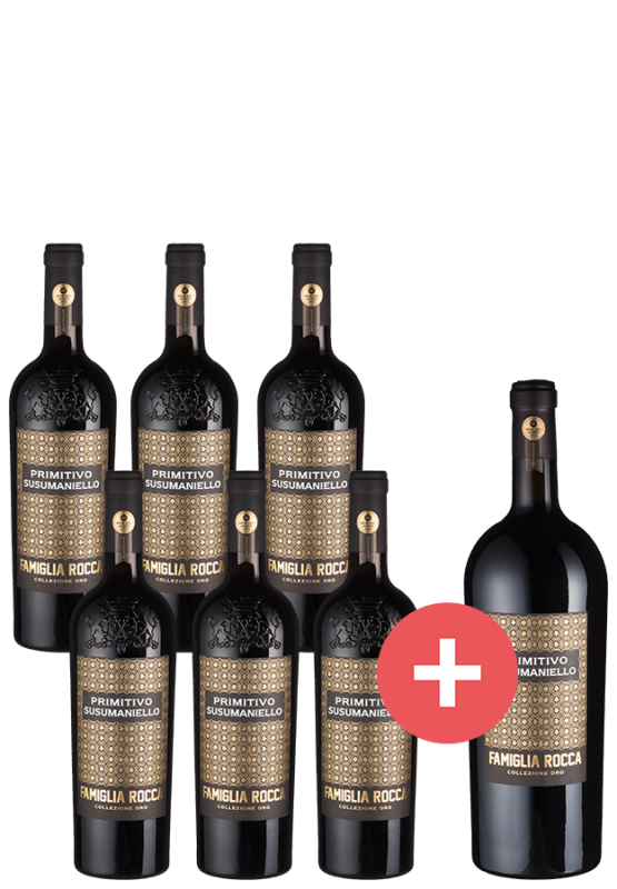 Image of 6er-Paket Famiglia Rocca Primitivo Susumaniello Collezione Oro + GRATIS Magnum - Angelo Rocca - Weinpakete aus Italien